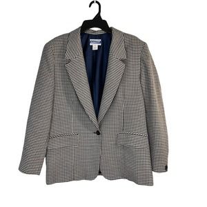 Vintage Pendleton Houndstooth Wool Blazer Women's 16 Navy Blue Classic